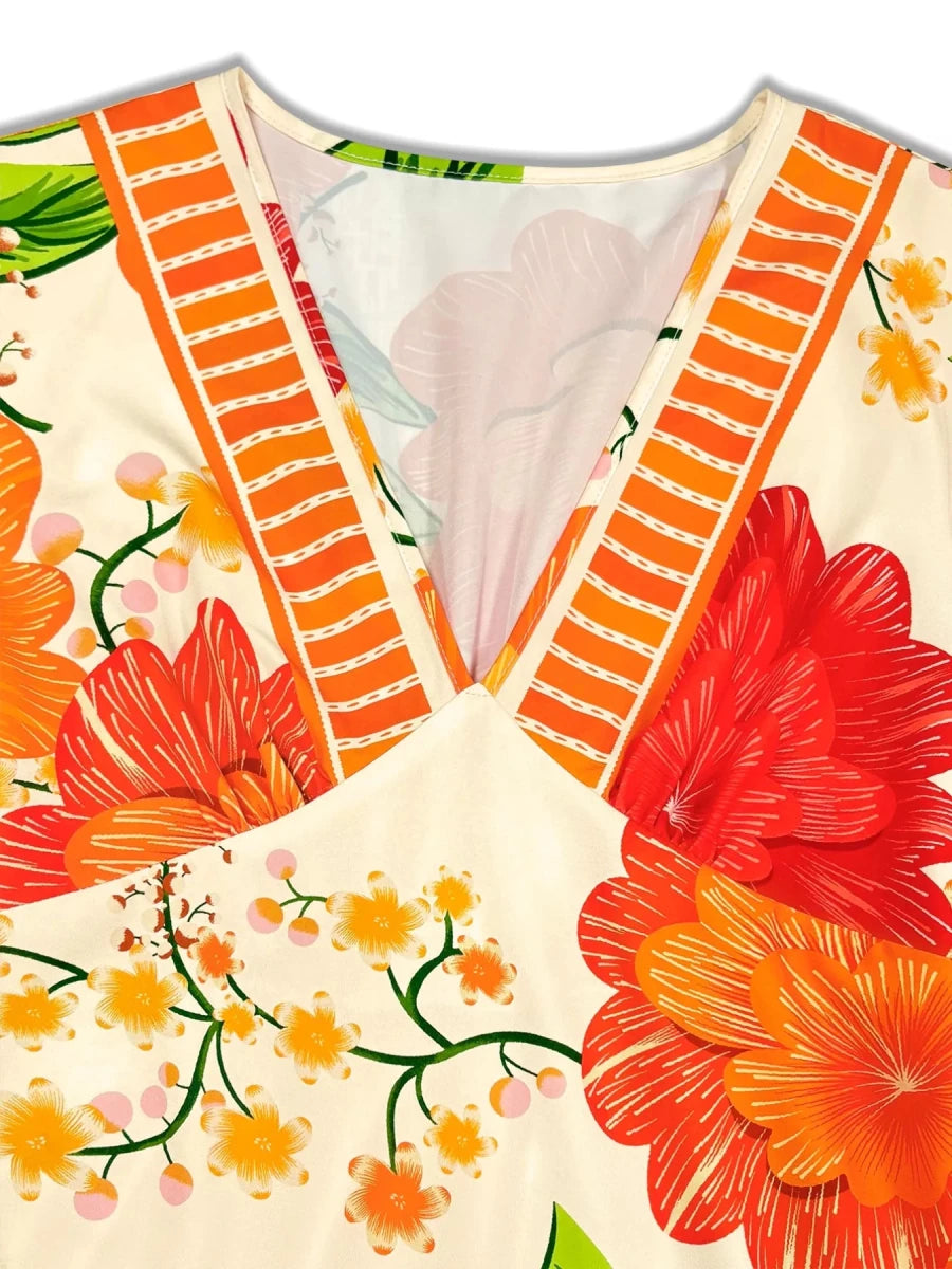 Vivid Bloom V - Neck Maxi - Brick + Boho