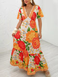 Vivid Bloom V - Neck Maxi - Brick + Boho