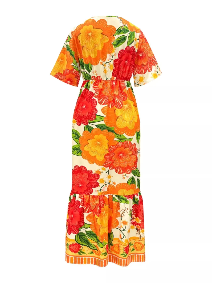 Vivid Bloom V - Neck Maxi - Brick + Boho
