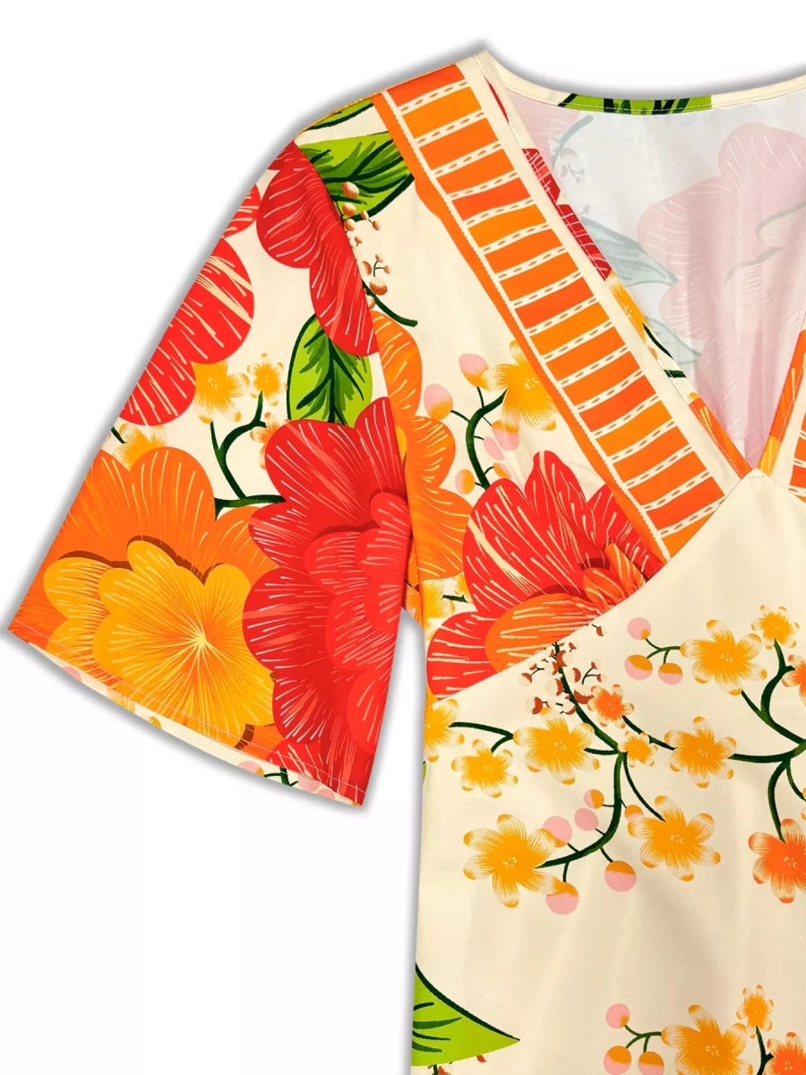 Vivid Bloom V - Neck Maxi - Brick + Boho