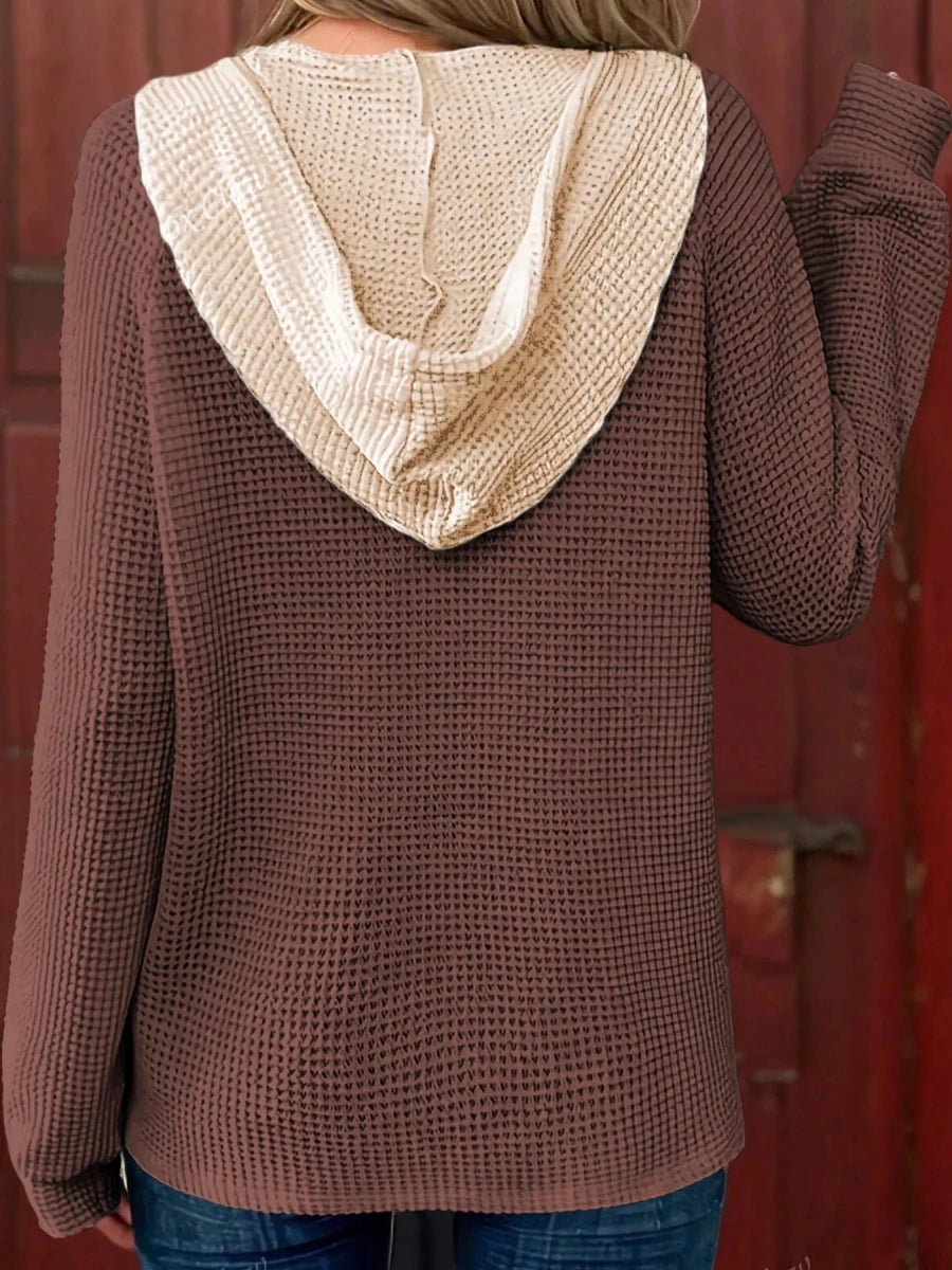 Waffle Vibes Hooded Pullover - Brick + Boho