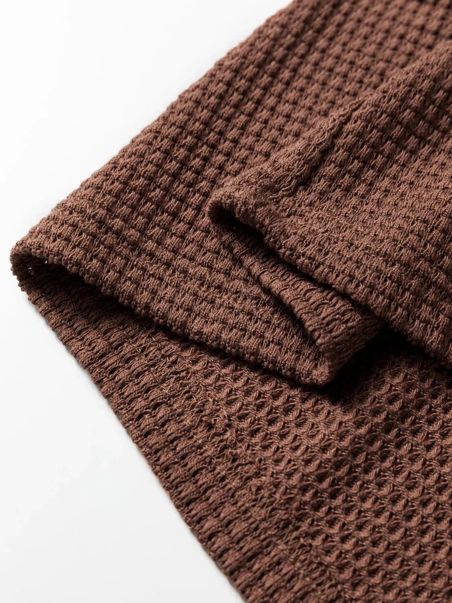 Waffle Vibes Hooded Pullover - Brick + Boho
