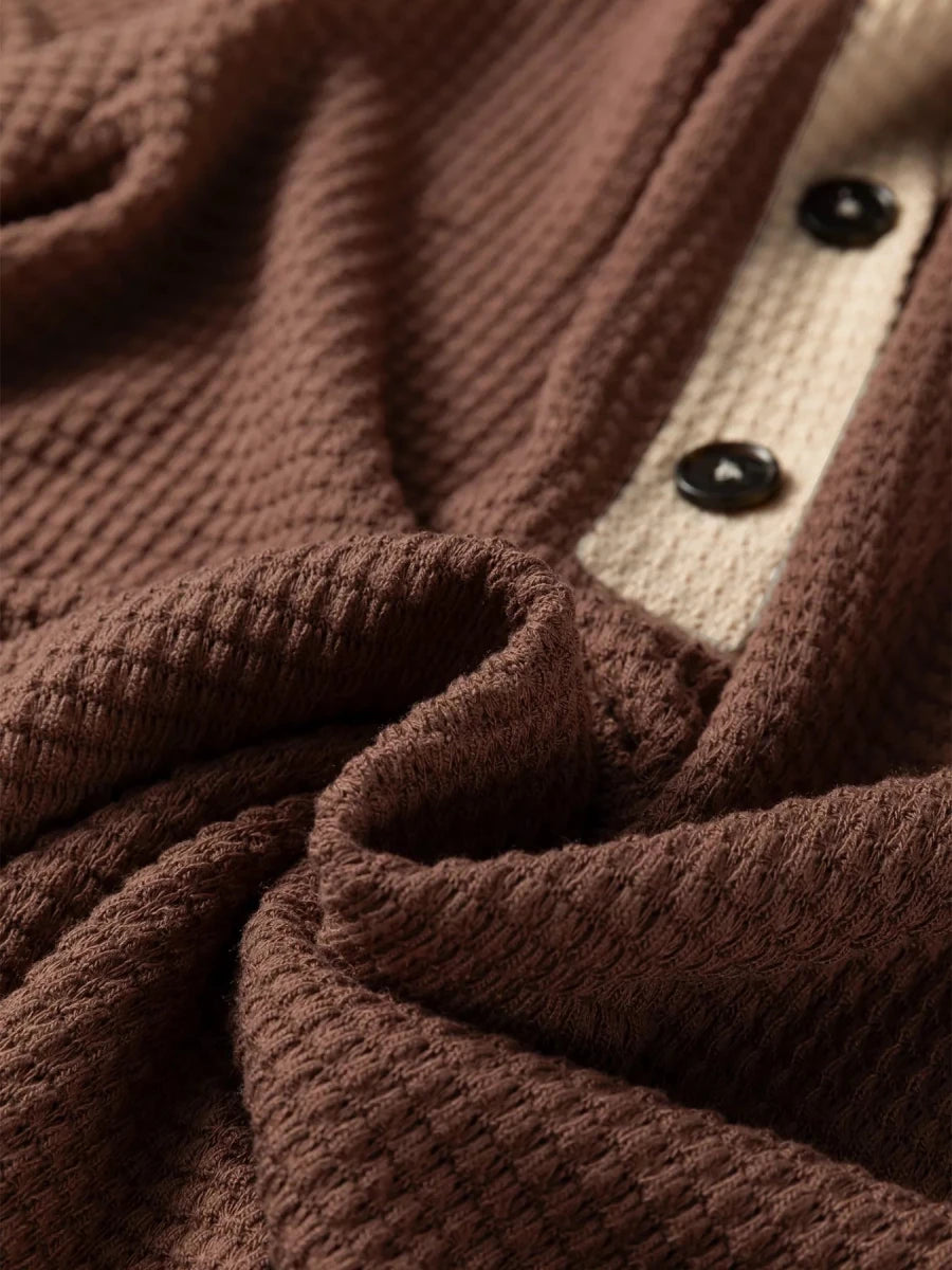 Waffle Vibes Hooded Pullover - Brick + Boho