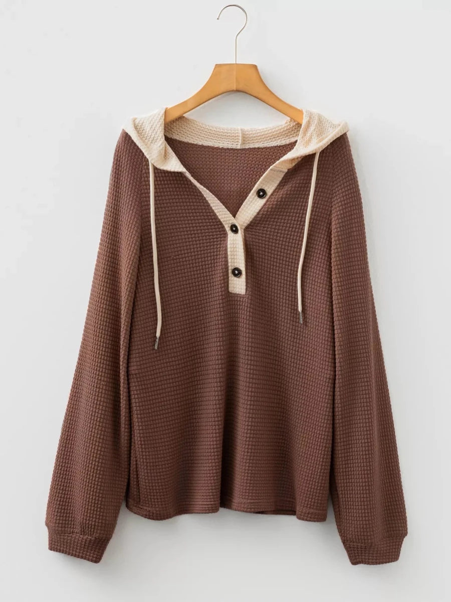 Waffle Vibes Hooded Pullover - Brick + Boho