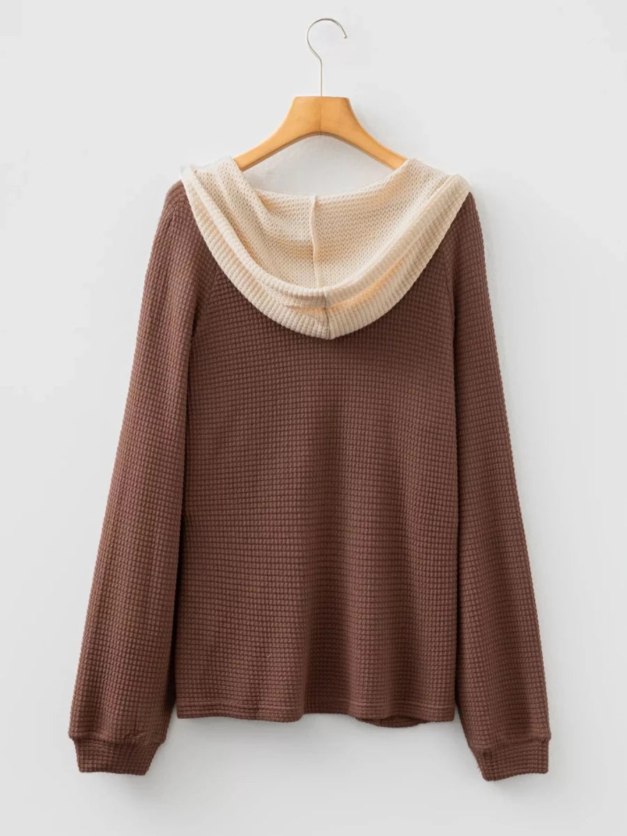 Waffle Vibes Hooded Pullover - Brick + Boho