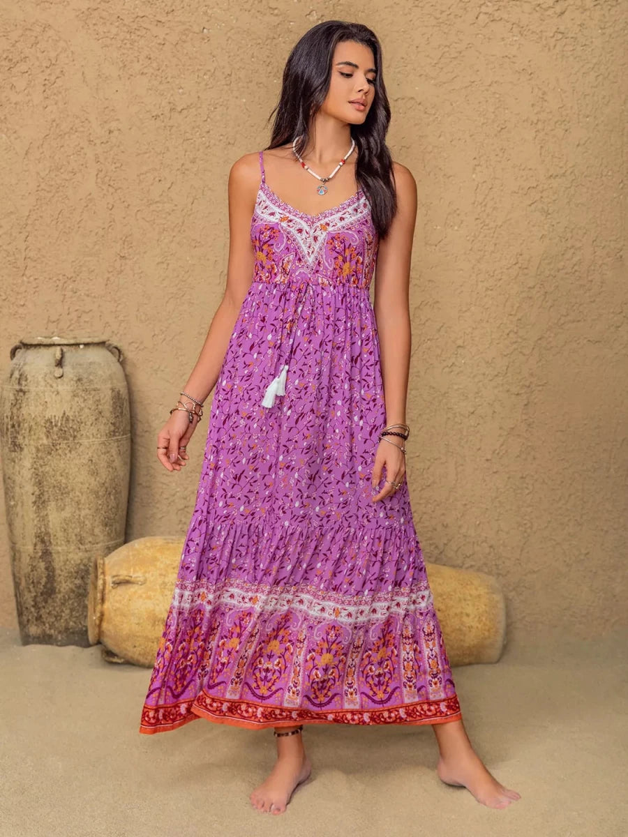 Whimsical Tassel Floral Maxi - Brick + Boho