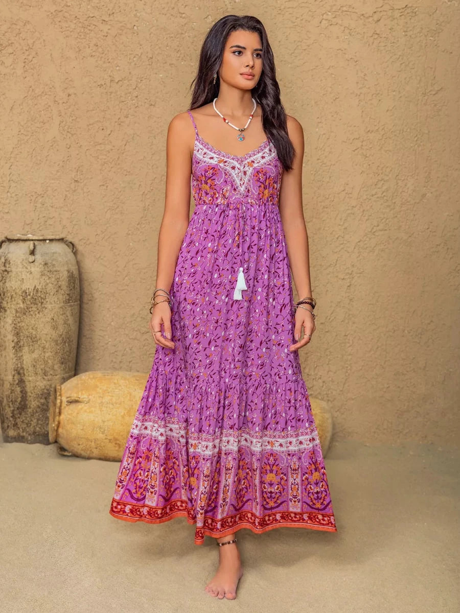 Whimsical Tassel Floral Maxi - Brick + Boho