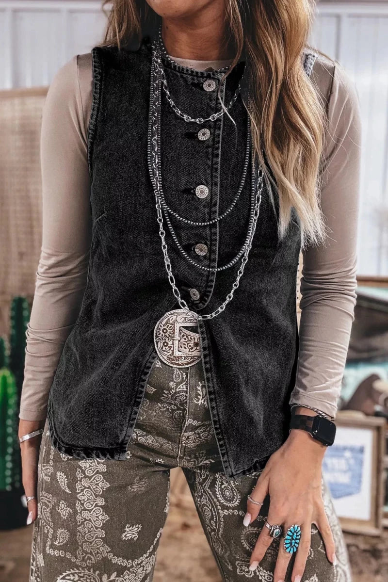 Worn Earth Denim Vest - Brick + Boho