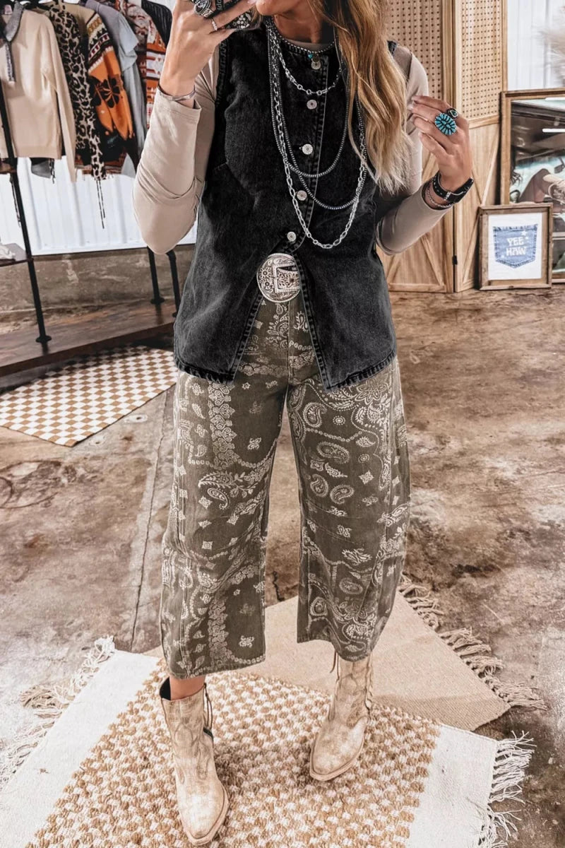 Worn Earth Denim Vest - Brick + Boho